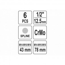 Set de sase biti Spline cu impact Yato YT-10652.. Set de sase biti Spline cu impact Yato YT-10652..